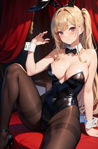 masterpiece, best quality, finely detailed, high resolution, extremely delicate and beautiful, (black bunny girl), (breasts), (pantyhose),sexy pose