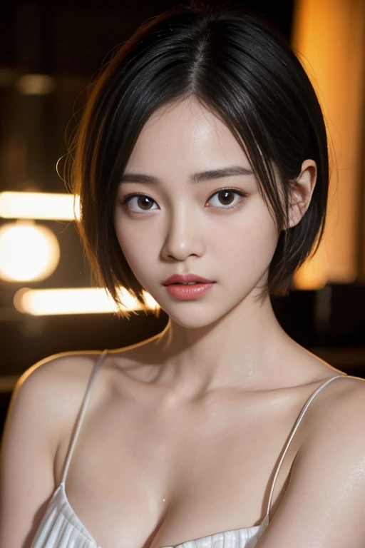 short cut hair,beautiful,K-POP idol,japanese idol,japanese actress,High resolution,beautiful skin,8K,RAW photo,highest quality,masterpiece,realistic,photo-realistic,clear,professional lighting,highest quality,超High resolution,Beer,date at the bar