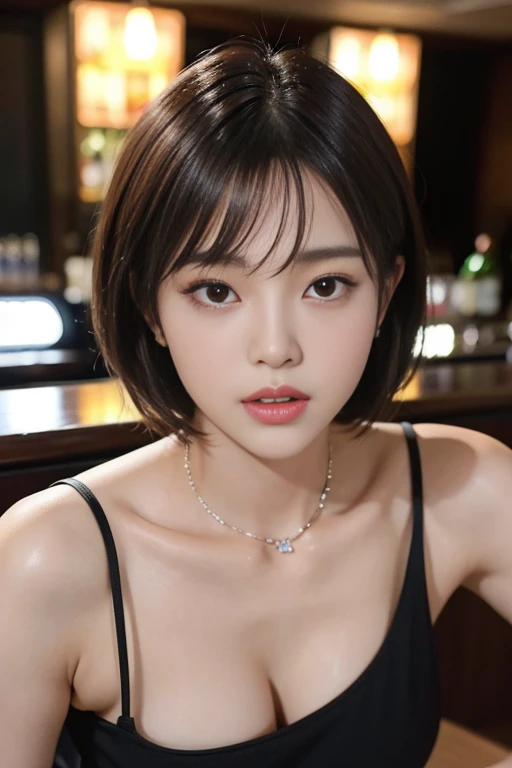 short cut hair,beautiful,K-POP idol,japanese idol,japanese actress,High resolution,beautiful skin,8K,RAW photo,highest quality,masterpiece,realistic,photo-realistic,clear,professional lighting,highest quality,超High resolution,Beer,date at the bar,beer