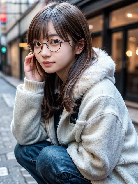 (8k, RAW photo, best quality, masterpiece, extremely detailed:1.2) (realistic, photo-realistic:1.4) sharp focus, (blurred background:1.2) bokeh (close up:1.4) soft light
BREAK
1 extremely cute Japanese girl (wearing detailed glasses:1.5) 20 years old, deta...