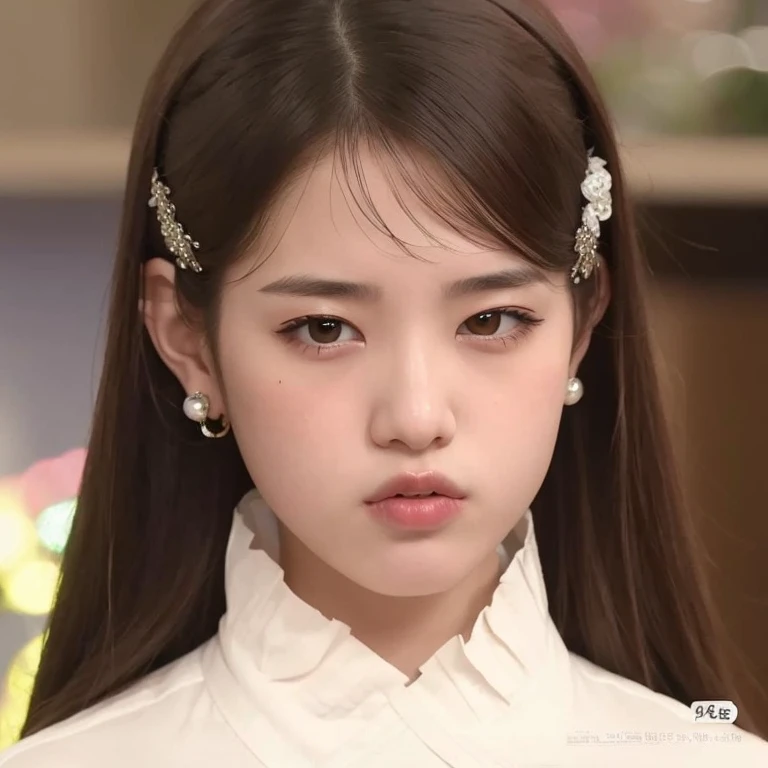 Close-up of young woman with long hair wearing a white shirt, She has a cute face معبر, wan adorable korean face, She has a cute face, Jiminfull lips, Jia, ruan Jia beautiful!, Lalisa Manubal, She has a distant expression, pout, Her face looks like a lizar...