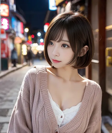 Japan Solo Women、Winter dating（master piece、realistic、Raw photo、8k）、naughty expression、emphasize the chest、Companion&#39;s perspective、naughty pose、wavy short bob cut、details face、realistic skin