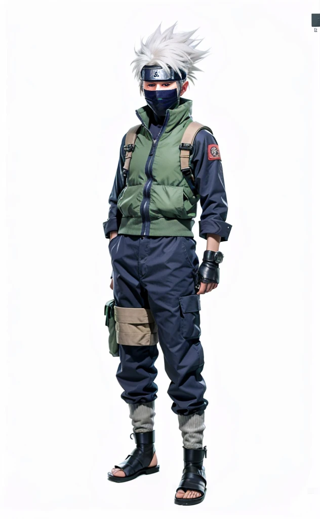 Masterpiece,best quality,1man ,kakashi in naruto,white hair ,realistic, detail clothes,