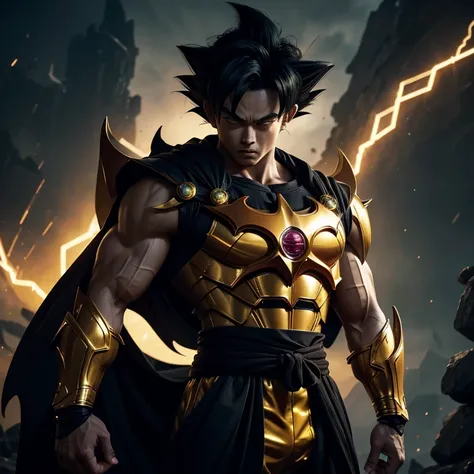 Goku, the legendary Saiyan warrior, dons an unexpected ensemble – the Batman suit embellished with golden armor. With his muscular build and fierce determination unchanged, this fusion of iconic characters promises an intriguing juxtaposition. The dark sui...