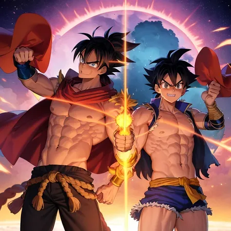 In the magical realm of anime, where the boundaries of human potential are shattered, the epic fusion of two legendary heroes unfolds before our very eyes. Luffy, the rubber-bodied pirate captain from One Piece, and Goku, the legendary Saiyan warrior from ...