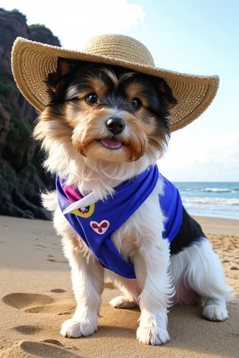 Puppy playing with a ball jumping on the beach Collie or border collie dog with very long hair and albino fur color, brincando com seus Brinquedos em um lindo quarto fofo,  Dog with an expression of happiness when he sees his owner, Cachorro com boca abert...