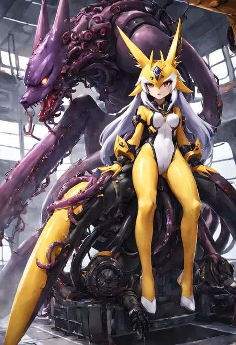 4K，real，realistic，near future，NSFW，transformation，Renamon and the giant battle mecha，The pilot is inside a giant battle mech.，Pilot details(full body concept art，Renamon is the pilot，Height: 160cm，The pilot is in front of a giant battle mech.，The pilot is ...