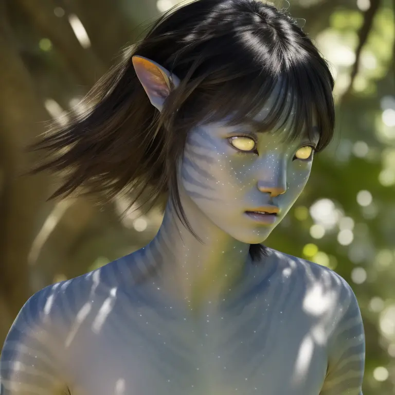 avtr:0.9, avatar style, portrait photo:1.6, 1girl:1, female, (asian, japanese), rina fukushi:1, gray skin color:1.0, (gray skin ...