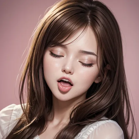 (masterpiece), (highest quality, High resolution, very detailed), 24-years-old,real women,alone,random hair color,random hairstyle,8K, ultra-detailed,best quality,front view,long tongue,stick tongue out,open mouth,closed eyes,portrait,soro girl,saliva trai...