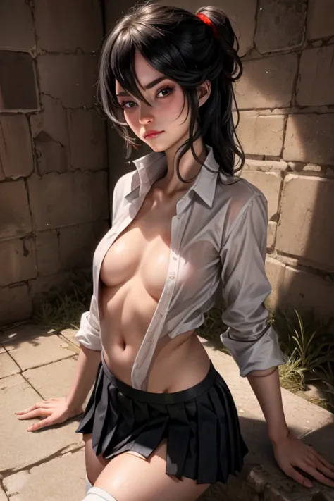 (full figure:1.1), (1 girl as yukino yukinoshita:1.5), highres, solo, (very small breasts:1.5), waist long black hair, (twintail...