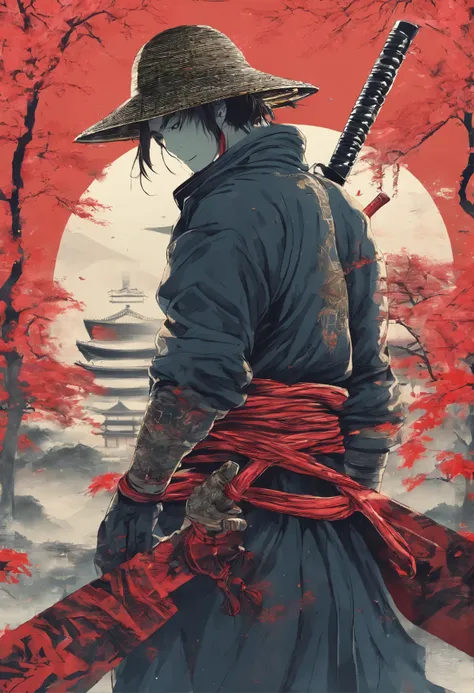 ronin, straw hat, holding katana, dojo, night environment, realistic hands, 5 fingers, intact hands