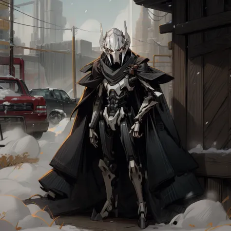 general grievous, black cape, snow, blizzard, snowstorm, tundra, dark, mysterious, horror