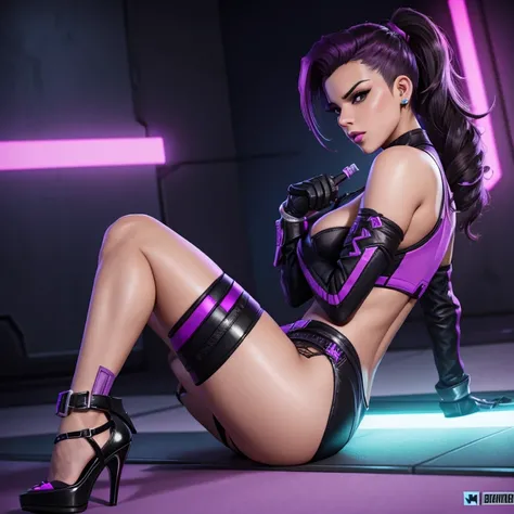 Sombra von overwatch masturbiert nakt mit high heels und einem dildo