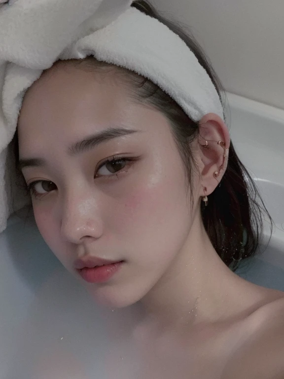 woman in a bathtub with a towel on her head, Jinyoung Shin, Kiko Mizuhara, sakimichan, dilraba dilmurat, maquiagem sul-coreana popular, maquiagem coreana popular, Xisionwu, Ulzzang, Heonhwa Choe, Xintong Chen, 18 anos de idade, Seseon Yoon