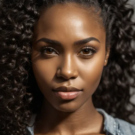 cinematic raw portrait photo of a beautiful 25 years old nigerian ebony woman, endless long (extra long curly black hair), award...