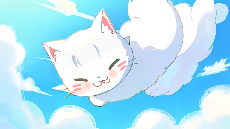 A white Cat with a big smile on his face, Kawaii Cat, anime Cat, anime visual of a cute Cat, with corgi [ Angel&#39;s wing ]!!, there is nothing, fat chibi grey Cat, A cute Cat, there is nothingmimi, white ( Cat ) girl, Cat is floating in air, white Cat, i...