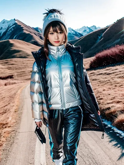 very detailed、masterpiece、Ski Resort Background、a woman in a (white down vest at northface):1.4, white puffer vest and black pants posing for a picture, model is wearing techtical vest, sportswear, sportswear, かわいいsportswear, nanocarbon-vest, white!!, whit...