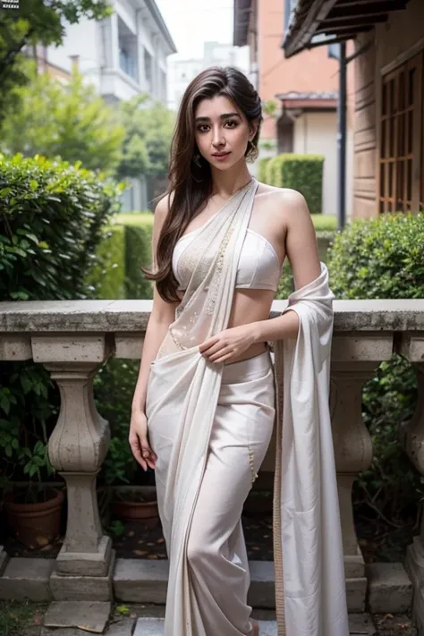 Realistic Image of a Gorgeous 18 year old top-less Russia adult model (Karishma Kapoor) in sari