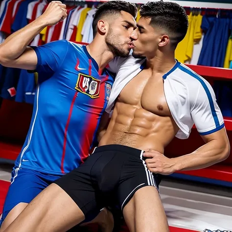 Capitan musculoso de futbol americano  borracho y sin camisa, masturbated and kissed on the mouth by another twink guy smaller and thinner than him, bulto grande, solo en ropa interior, mostrando pectorales y abdominales completos,wet dreams, Great erectio...