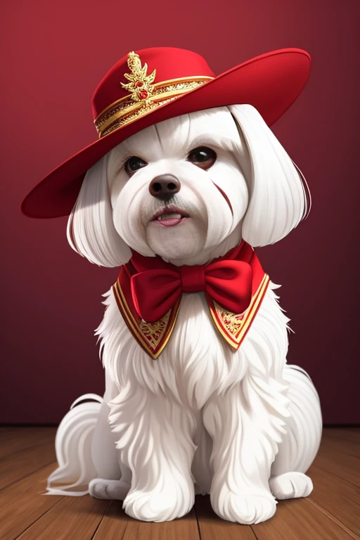 [   (((Create a print art or vector art of just the Maltese Dog))) de pelo muito longo  e cor de pelo albino, brincando com seus Brinquedos em um lindo quarto fofo,  Dog with an expression of happiness when he sees his owner, Cachorro com boca aberta, bree...