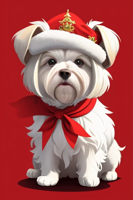 [   (((Create a print art or vector art of just the Maltese Dog))) de pelo muito longo  e cor de pelo albino, brincando com seus Brinquedos em um lindo quarto fofo,  Dog with an expression of happiness when he sees his owner, Cachorro com boca aberta, bree...