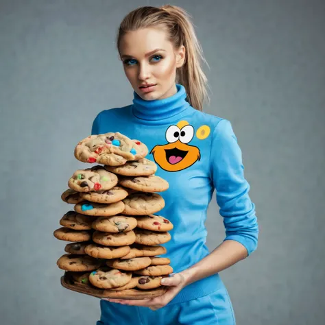 (best quality, highres, ultra-detailed), (realistic:1.37)

Image divided into 8 parts, catalog of different types of "Cookie Monster" next to stunning ponytailed Czech anorexic sexy woman,, (vivid colors), (concept artists), natural lighting