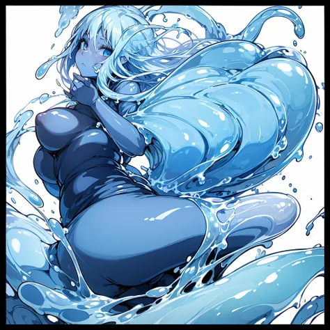 (((Slime Woman Alone))),(((Transparent skin))),(((Water Hair))),(((Blue eyes))),(Curvy body),(((Hentai)))