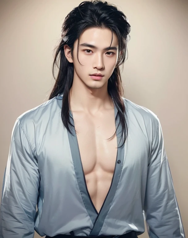 ((High quality)), ((masterpiece)), ((highly detailed)), perfect face, realistic, ((man)), ((Asian)), young, black hair, comma hair cut style, ((handsome)), detailed eyes, beautiful detailed nose, realistic body, realistic light, comfortable expressions, cu...