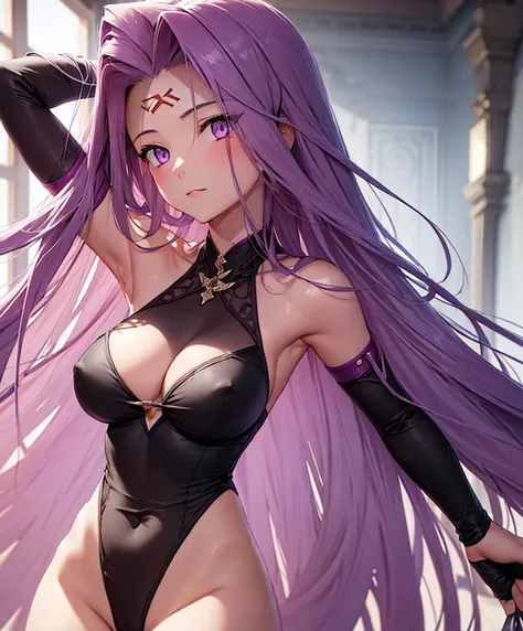 1girl, Best quality,Masterpiece,high resolution,Only, camisole, handsome,{Medusa_FGO:1.15},long_hair,purple_hair,very_long_hair,purple_eyes,blush_face,breasts,Big_breasts, camisole white, bedroom