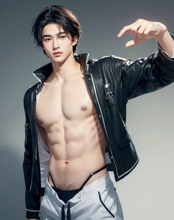 ((High quality)), ((masterpiece)), ((highly detailed)), perfect face, realistic, ((man)), ((Asian)), young, black hair, comma hair cut style, ((handsome)), detailed eyes, beautiful detailed nose, realistic body, realistic light, comfortable expressions, cu...