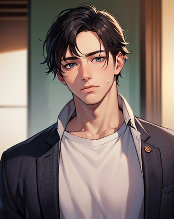 ((High quality)), ((masterpiece)), ((highly detailed)), perfect face, realistic, ((man)), ((Asian)), young, black hair, comma hair cut style, ((handsome)), detailed eyes, beautiful detailed nose, realistic body, realistic light, comfortable expressions, cu...