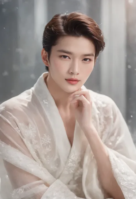 (best quality,1.2),super detailed,(actual,photoactual:1.0),,(male character design), Half body, Staring at the camera, (Handsome Chinese boy Song Yu looks at the camera), (Thick silver curly short hair: 1.1), (curls), (Wearing white gauze clothing), Song Y...