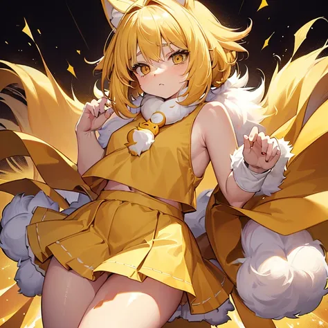 yellow hair,furry ears,girl,((fluffy around the neck:1.5)),yellow hairs,change,young,sexy,small breasts,slender,plump,plump,cool...