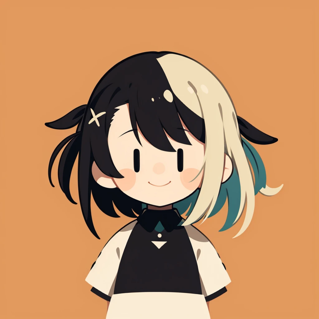 Flat avatar, 1 minor, solo, smile, simple background, black has,