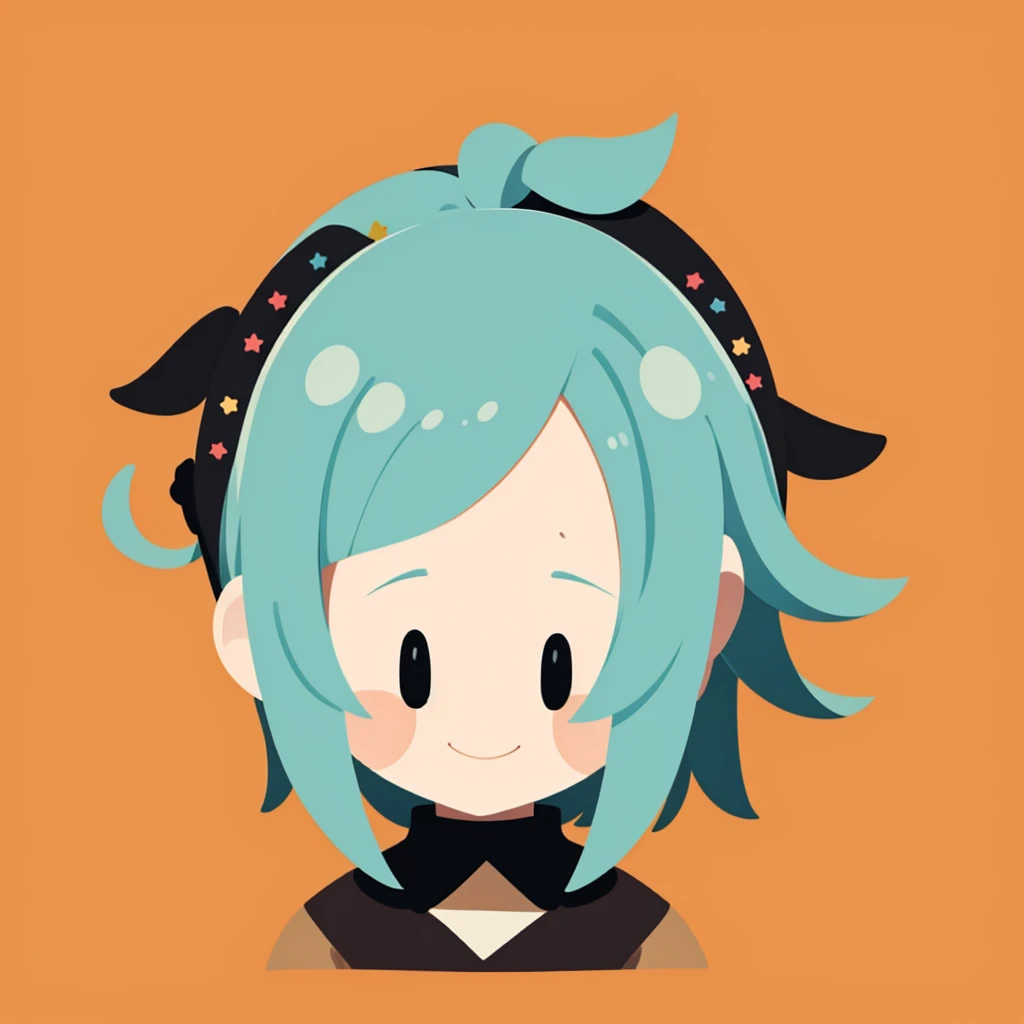 Flat avatar, 1 minor, solo, smile, simple background, black has,