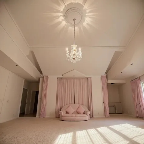 living room,Ball house,play house,9 tier chandelier,beautiful,white,pink,Spacious room