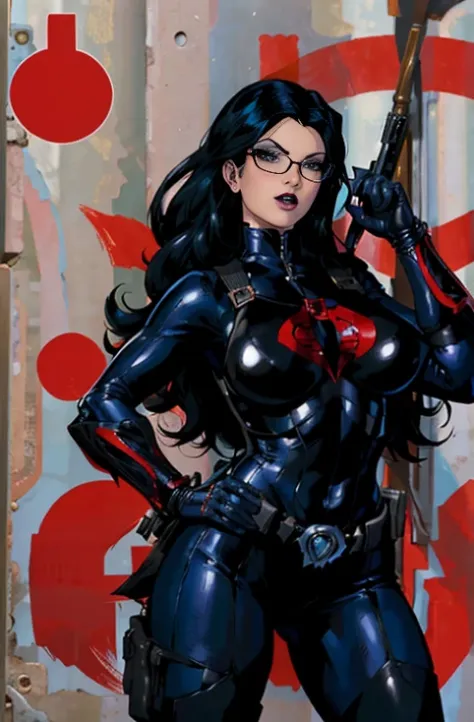 dc comics, dressed as a goth girl, by adam hughes and geiger, g.i. joe baroness, (sexy), , detailed background