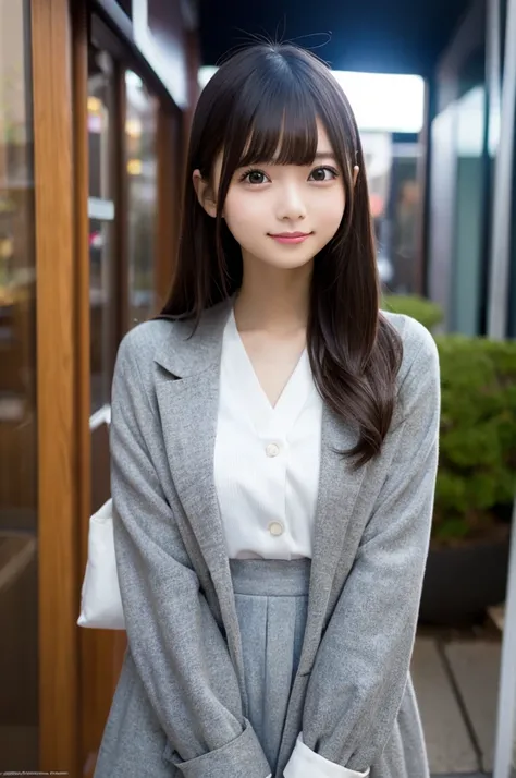 table top, highest quality, figure, super detailed, finely, High resolution, 8k wallpaper, 完璧なダイナミックな構figure, beautiful and fine eyes, trench coat,straight hair,small breasts natural color lip, bold sexy pose,smile,Harajuku、20 year old girl、cute、sexy shot ...