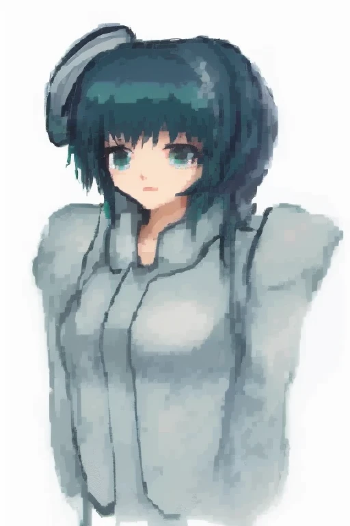 anime girl with green hair and a gray jacket, Drawn at Anime Painter Studio, Created at Anime Artist Studio, anime manga robot!! anime girl, anime girl, unknown art style, anime moe art style, paint tool sai!! green, an anime girl, anime stylized, mayuri s...