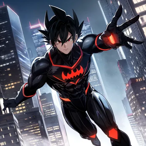 Ultra-detailed wide-angle shot, Goku donning Batman Beyond suit, hero in a new dimension, anime crossover of a powerhouse duo, 1.6 masterpiece, best quality,

Gokus muscular body clad in the advanced armor of Batman Beyond, sleek design blending Saiyan str...