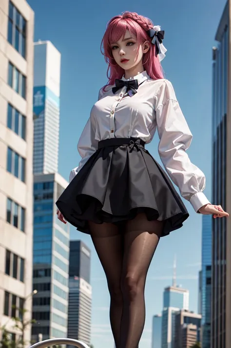 Helena, skirt, shirt, bow, Business attire, pantyhose, skyscraper office