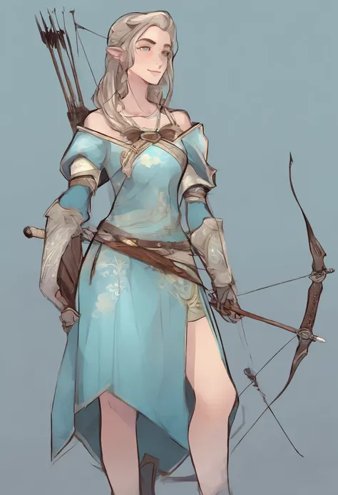 The prompt for the game character design:
"A beautiful 18-year-old girl with delicate features and bright eyes, wearing a stunning light blue dress. She is an archer and has an official art aesthetic with high-definition details. The art style should captu...