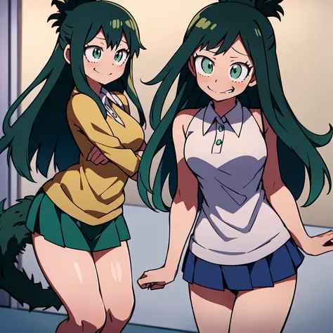 inko midoriya,(my hero academia),(green hair far away),(tail in cavalo),[for anime],(with clothes sexual ),(ecchi),(short skirt)...