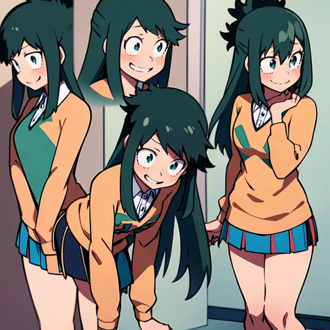 inko midoriya,(my hero academia),(green hair far away),(tail in cavalo),[for anime],(with clothes sexual ),(ecchi),(short skirt)...