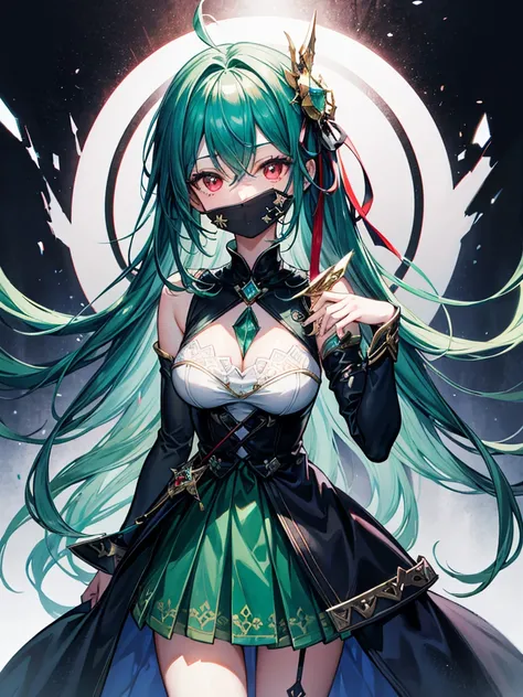 （（（masterpiece、Highest image quality、highest quality、highly detailed unity 8ｋwallpaper）））、（（Illustration of one girl））、（（（beautiful girl）））、（Emerald green hair、sidelocks：1.2、red eyes）、（（（Men）））、tall