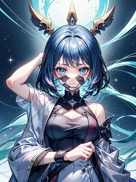 （（（masterpiece、Highest image quality、highest quality、highly detailed unity 8ｋwallpaper）））、（（Illustration of one girl））、（（（beautiful girl）））、blue hair、white clothes