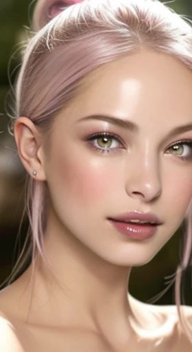 (masterpiece, best quality), shiny face, shiny skin, best quality, ultra-high resolution, depth of field,  intricate details, thin, ((slim)), beautiful girl, Light pink hair, white skin, light purple eyes, sharp jawline, cropped jacket, messy hair, plump l...