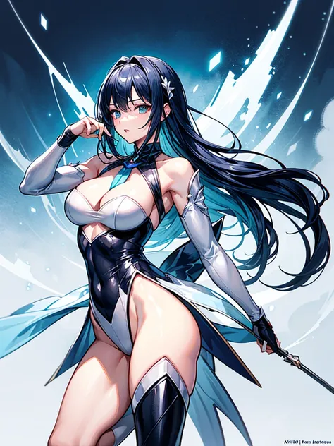 （（（masterpiece、Highest image quality、highest quality、highly detailed unity 8ｋwallpaper）））、（（Illustration of one girl））、（（（beautiful girl）））、blue hair、stocky build, thickset physique：1.3, muscular legs, broad shoulders, solid chest、white clothes