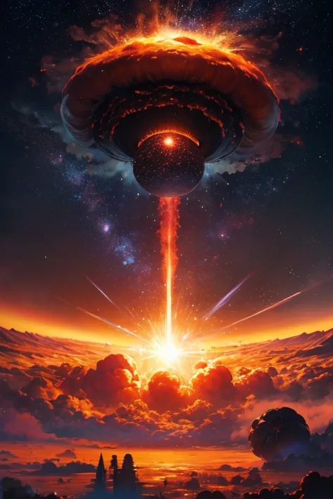 (best quality,4k,8k,highres,masterpiece:1.2),ultra-detailed,(realistic,photorealistic,photo-realistic:1.37),explosion in the sky,surreal nuclear eclipse,red asteroid explosion,apocalyptic nuclear weapon,powerful explosion,souls emerging from a portal,super...