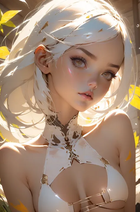 Nier Automata, hermosa mujer pechos grandes, senos enormes, pelo blanco, cabello corto, ropa ajustada minifalda, mostrando la vagina, culo hermoso(8k, Mejor calidad, obra maestra:1.2),(Mejor calidad:1.0), (ultra high resolution:1.0), acuarela, una mujer he...